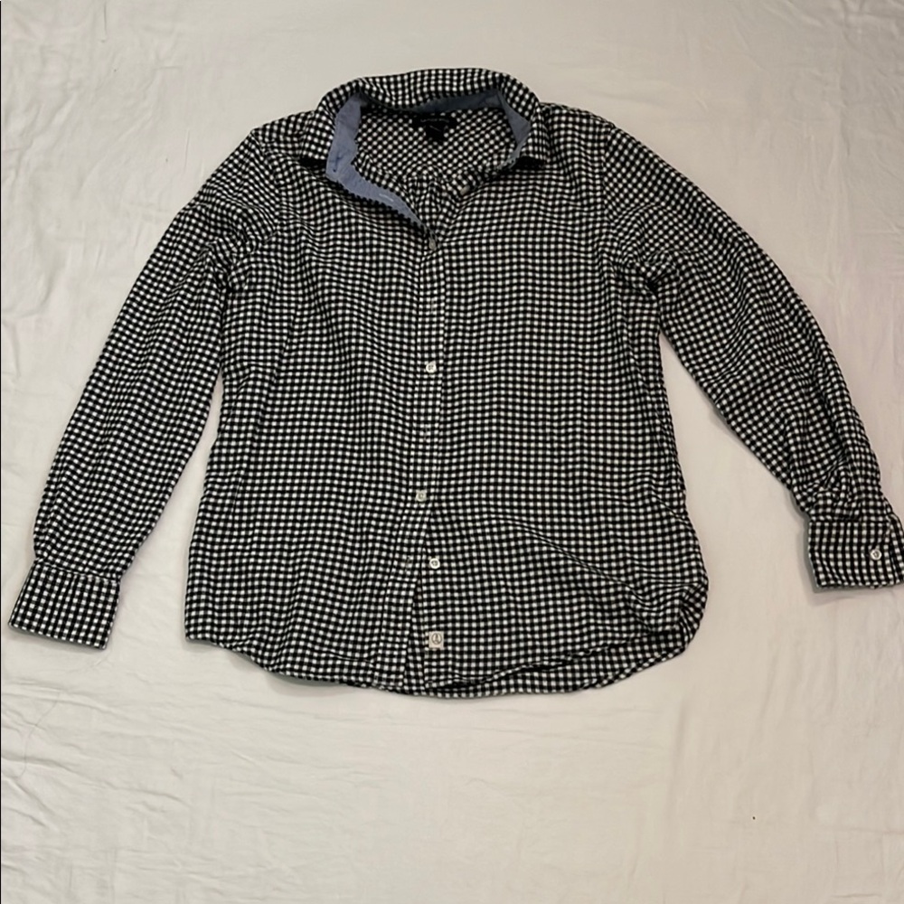 Lands' End Women's Black and White Checkered Button Down Shirt Top Size Small